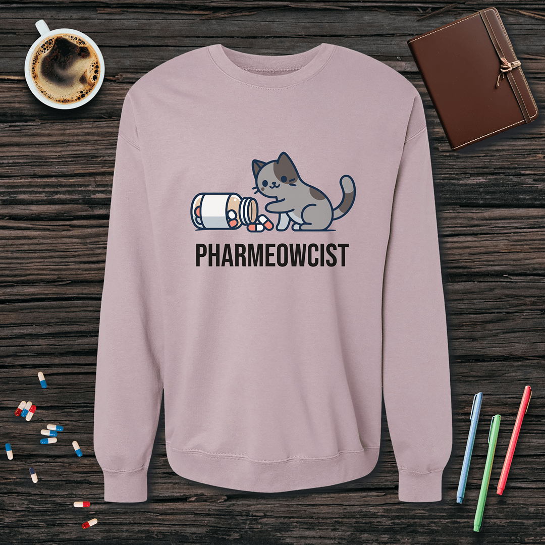 Pharmeowcist - Gray Cat Fleece Crewneck Sweatshirt
