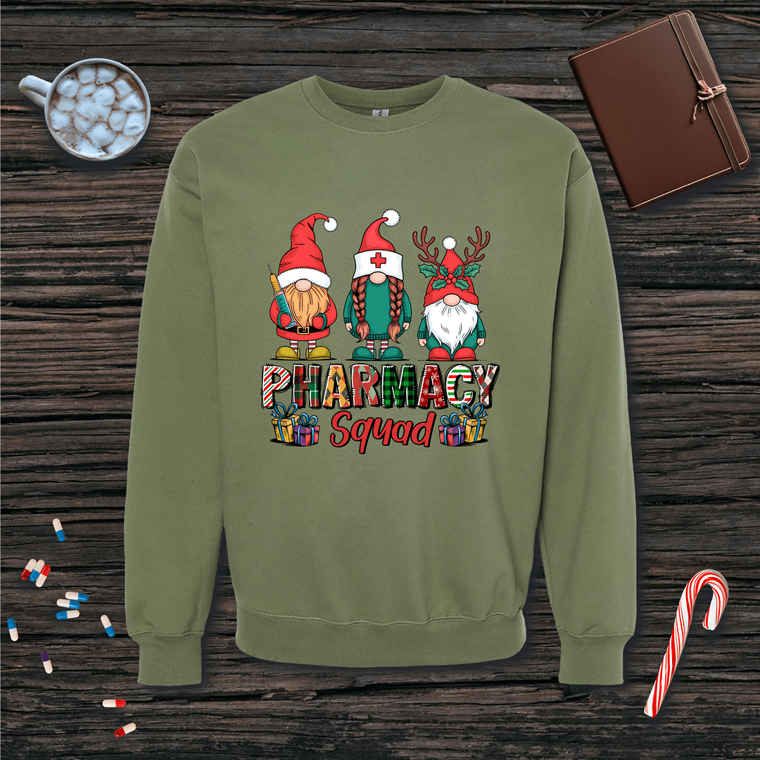 Gnome Pharmacy Squad Christmas Fleece Crewneck Sweatshirt