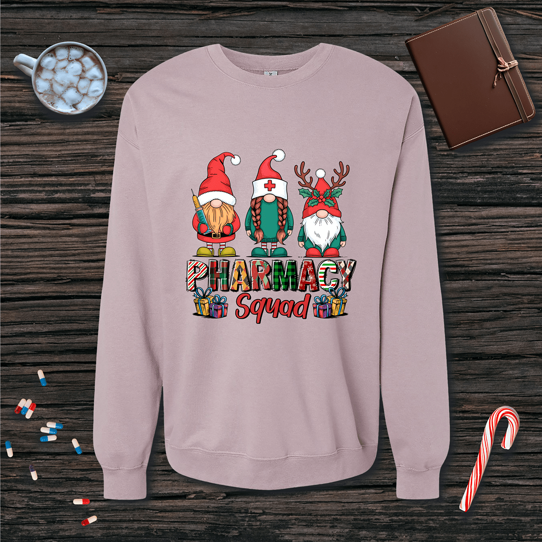 Gnome Pharmacy Squad Christmas Fleece Crewneck Sweatshirt