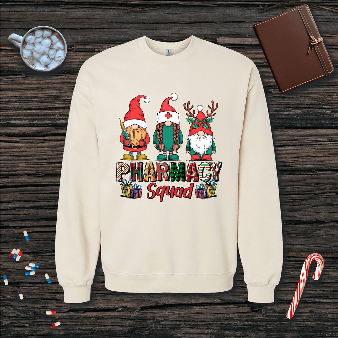 Gnome Pharmacy Squad Christmas Fleece Crewneck Sweatshirt