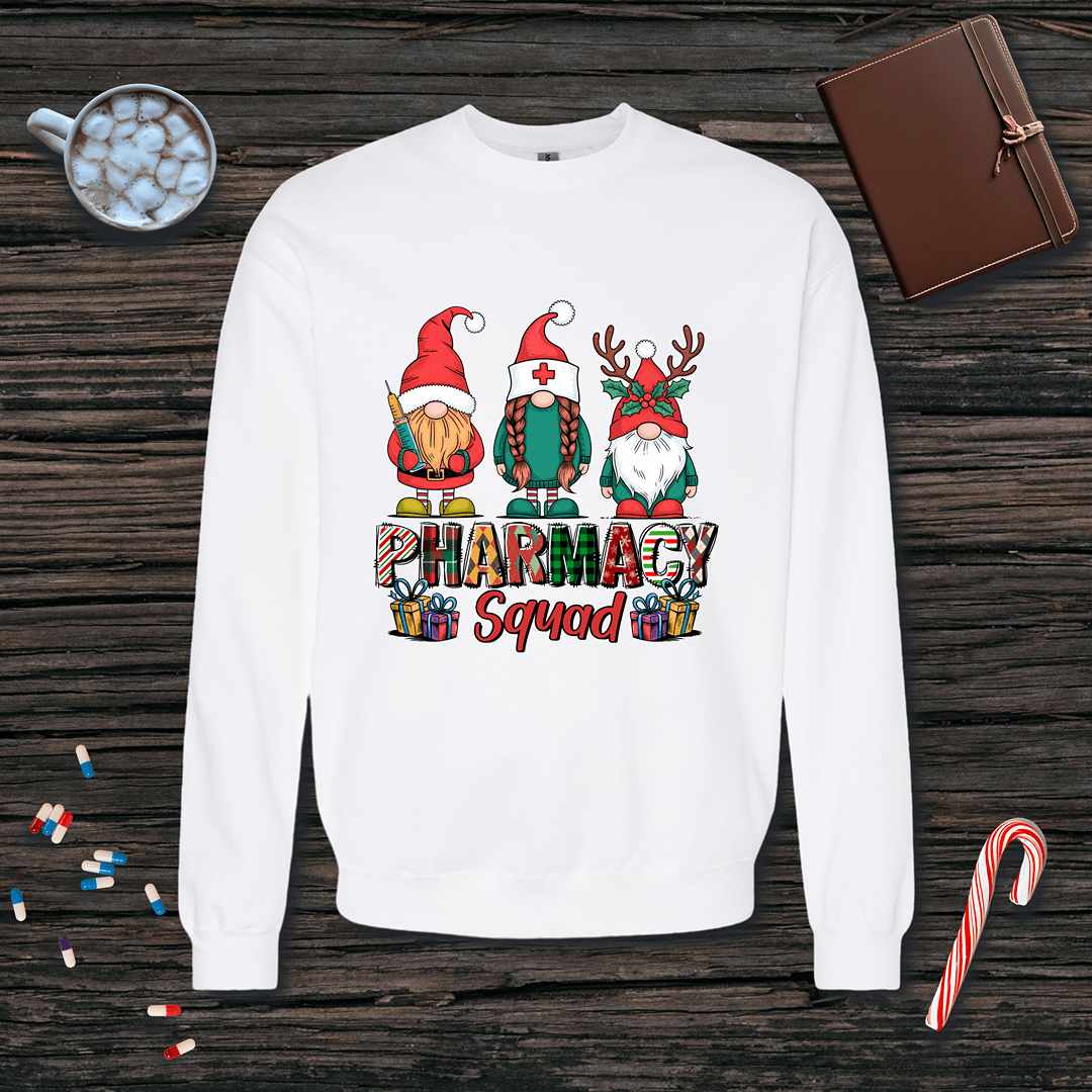 Gnome Pharmacy Squad Christmas Fleece Crewneck Sweatshirt