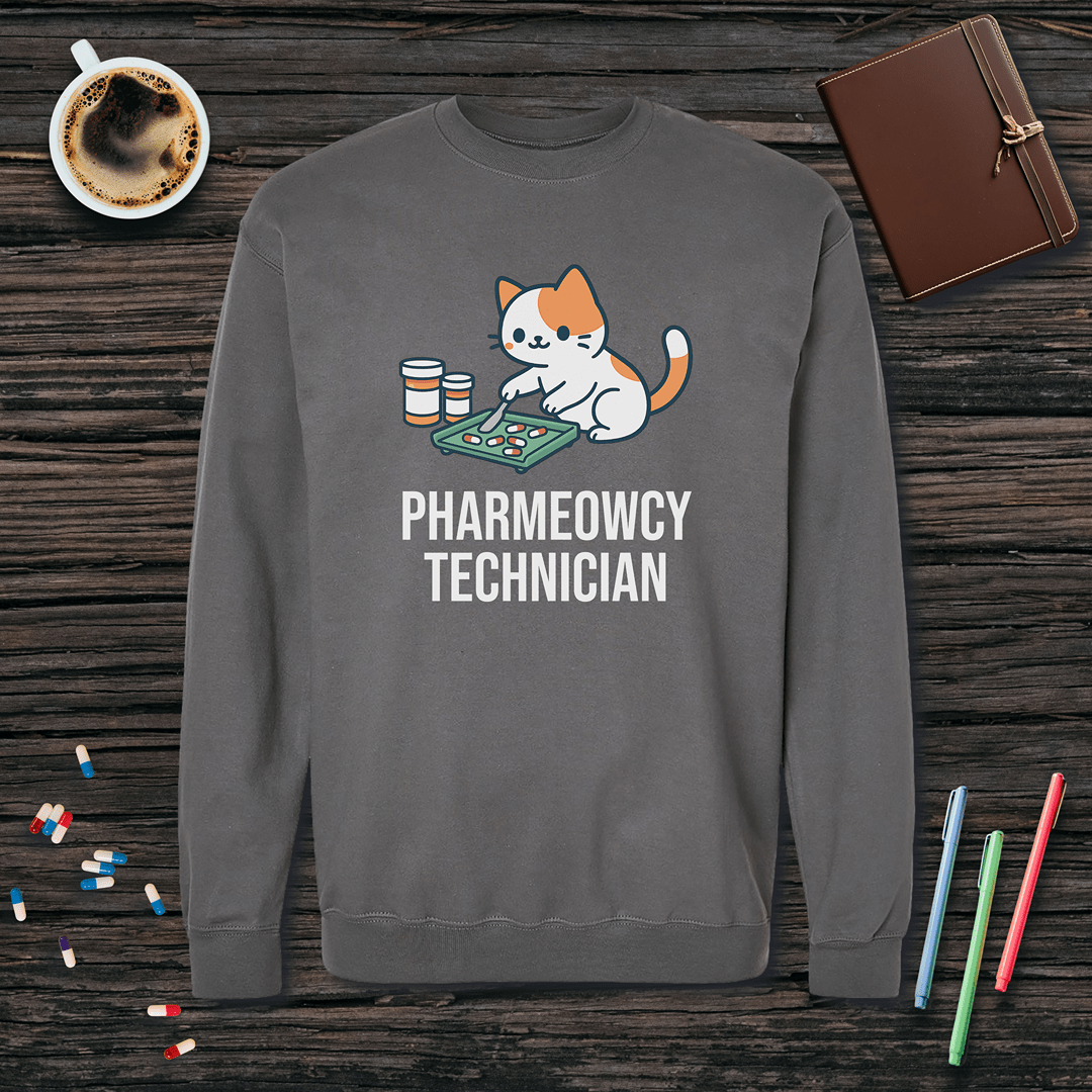 Pharmeowcy Technician Fleece Crewneck Sweatshirt