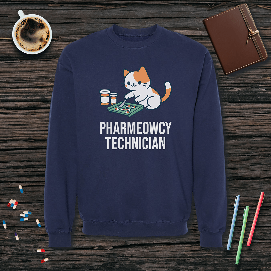 Pharmeowcy Technician Fleece Crewneck Sweatshirt