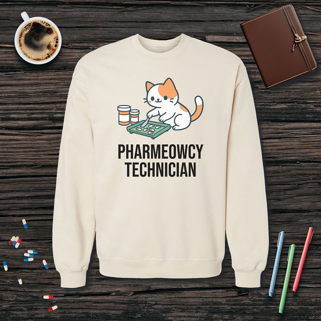 Pharmeowcy Technician Fleece Crewneck Sweatshirt