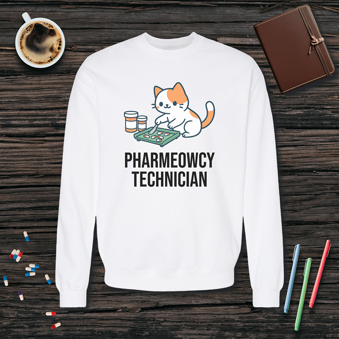 Pharmeowcy Technician Fleece Crewneck Sweatshirt
