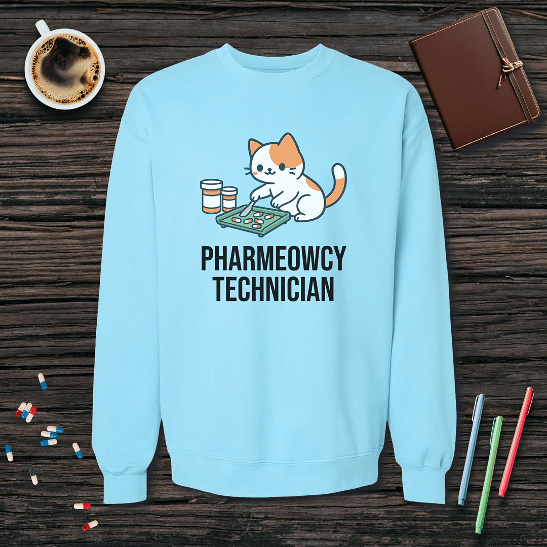 Pharmeowcy Technician Fleece Crewneck Sweatshirt