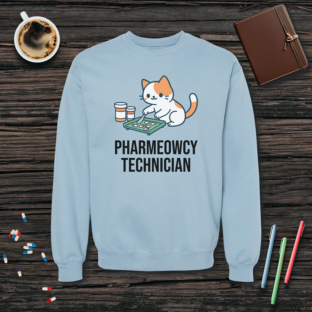 Pharmeowcy Technician Fleece Crewneck Sweatshirt