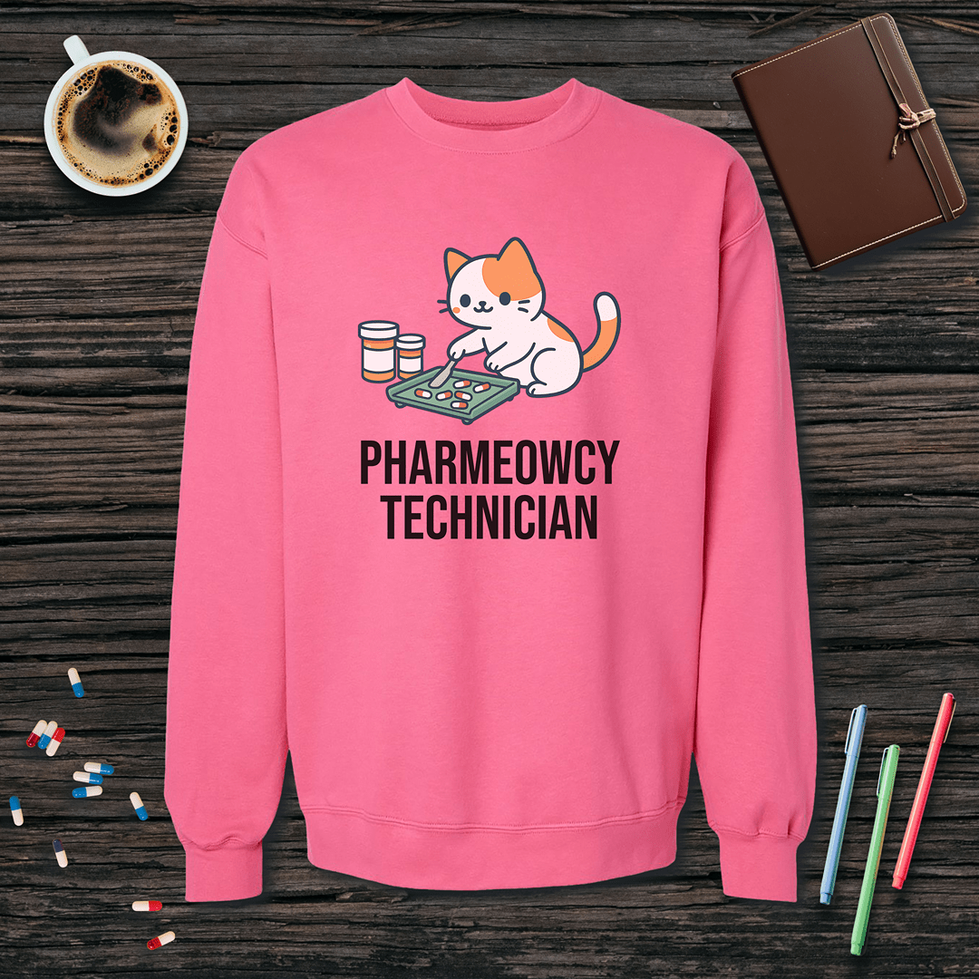 Pharmeowcy Technician Fleece Crewneck Sweatshirt