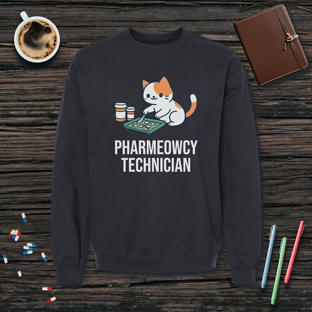 Pharmeowcy Technician Fleece Crewneck Sweatshirt