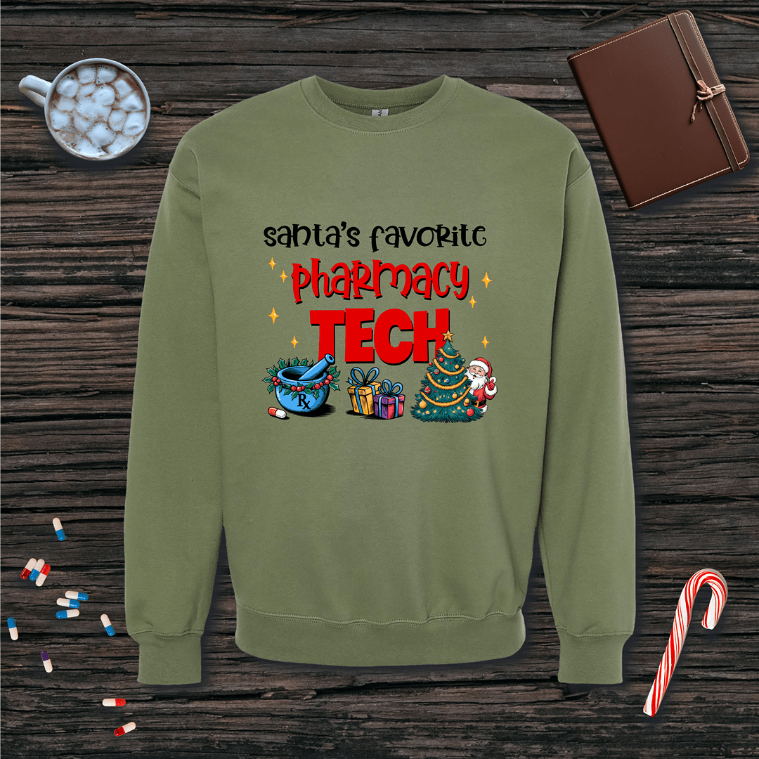 Santa's Favorite Pharmacy Tech v2 Christmas Fleece Crewneck Sweatshirt