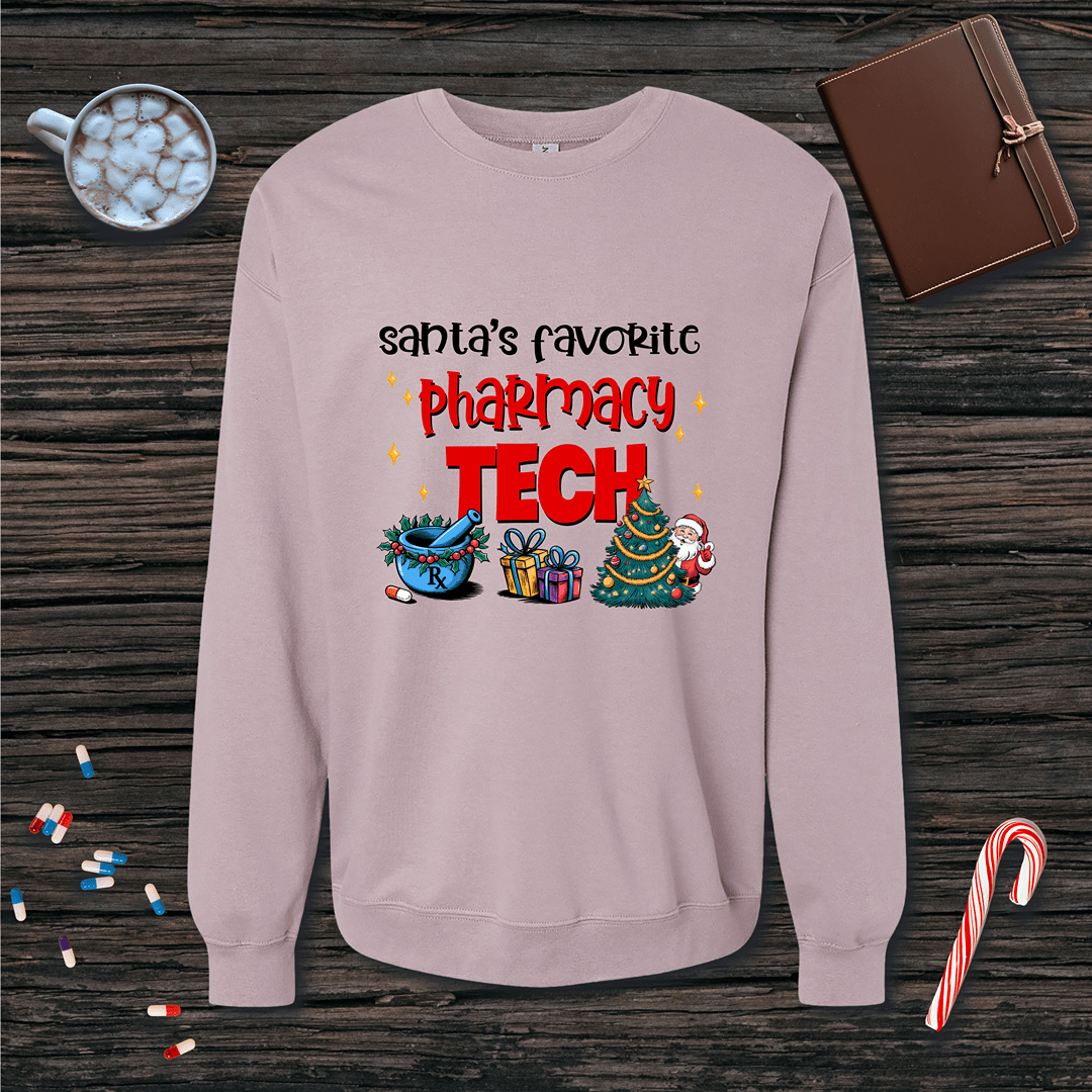 Santa's Favorite Pharmacy Tech v2 Christmas Fleece Crewneck Sweatshirt