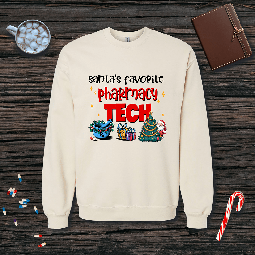 Santa's Favorite Pharmacy Tech v2 Christmas Fleece Crewneck Sweatshirt