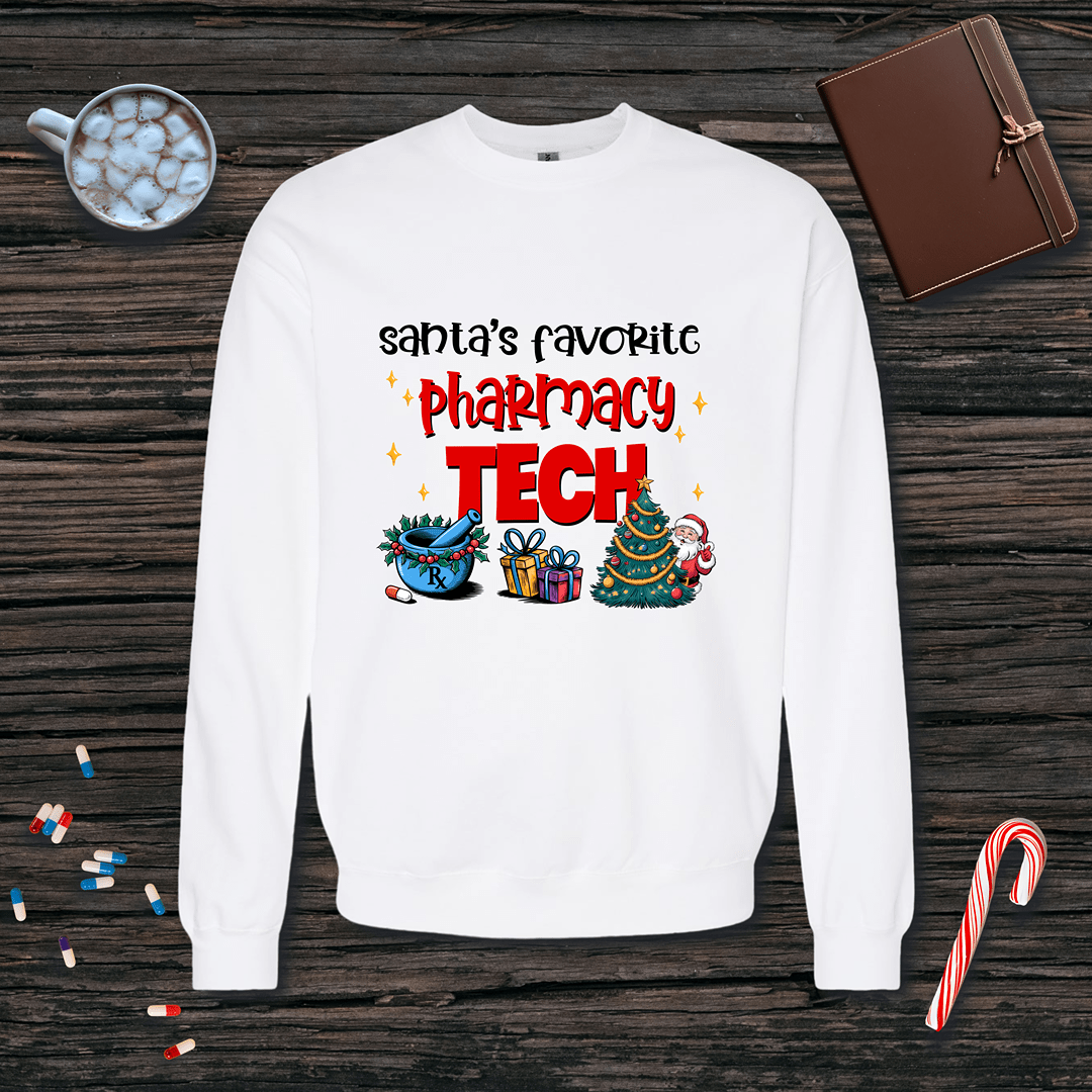 Santa's Favorite Pharmacy Tech v2 Christmas Fleece Crewneck Sweatshirt