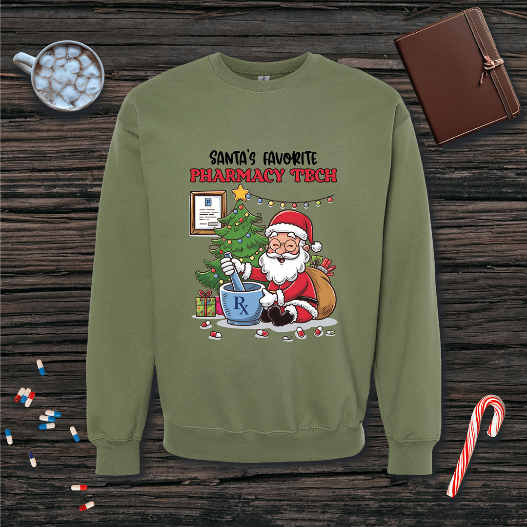 Santa's Favorite Pharmacy Tech v3 Christmas Fleece Crewneck Sweatshirt