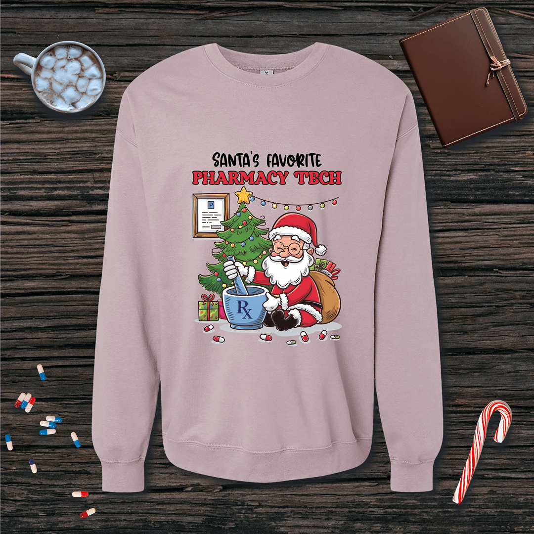 Santa's Favorite Pharmacy Tech v3 Christmas Fleece Crewneck Sweatshirt
