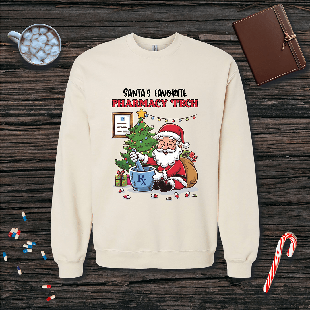 Santa's Favorite Pharmacy Tech v3 Christmas Fleece Crewneck Sweatshirt