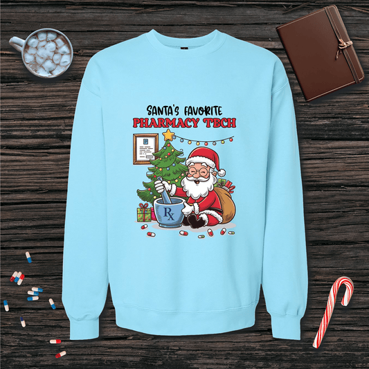 Santa's Favorite Pharmacy Tech v3 Christmas Fleece Crewneck Sweatshirt