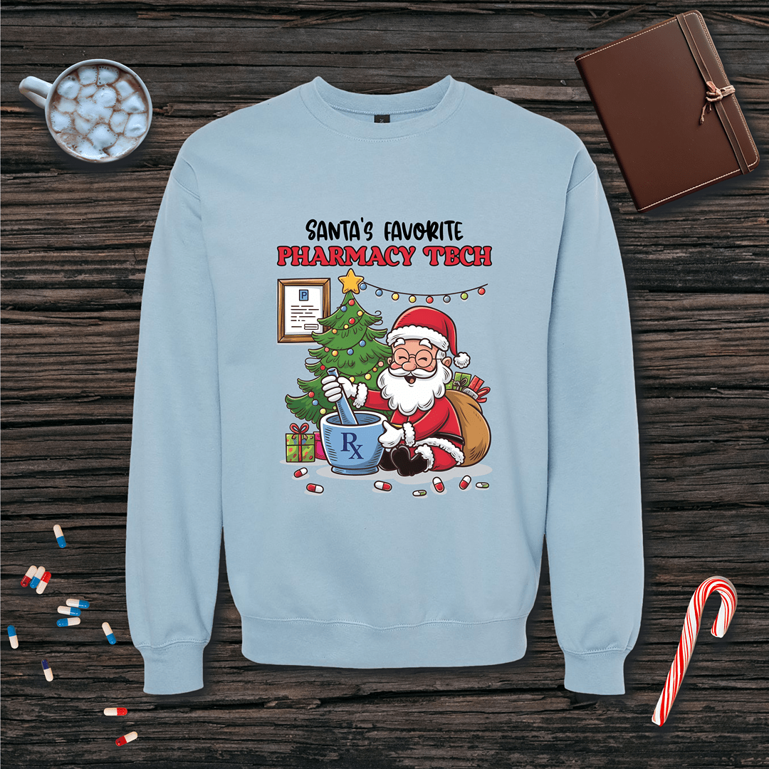 Santa's Favorite Pharmacy Tech v3 Christmas Fleece Crewneck Sweatshirt