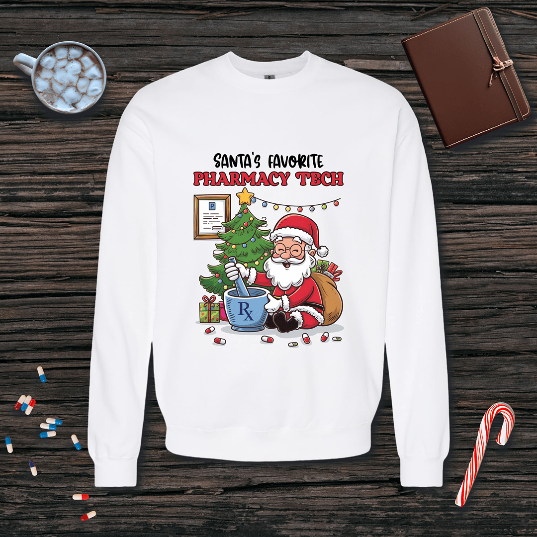 Santa's Favorite Pharmacy Tech v3 Christmas Fleece Crewneck Sweatshirt