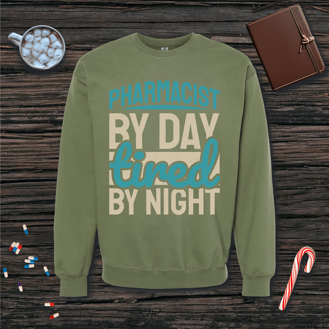 Pharmacist by Day Tired by Night Fleece Crewneck Sweatshirt