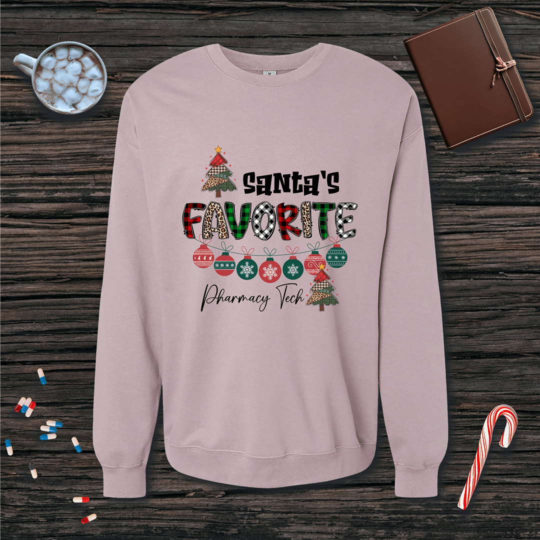 Santa's Favorite Pharmacy Tech v1 Christmas Fleece Crewneck Sweatshirt