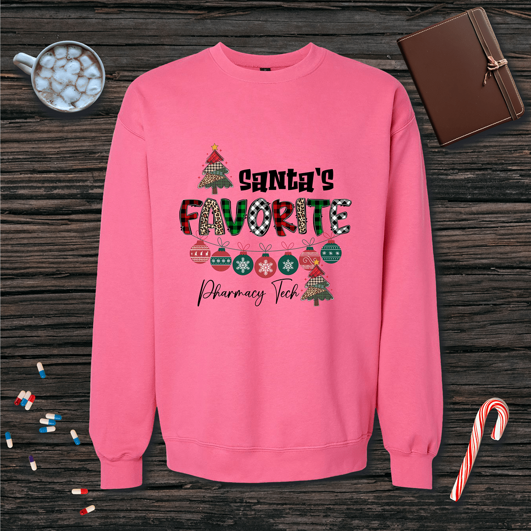 Santa's Favorite Pharmacy Tech v1 Christmas Fleece Crewneck Sweatshirt