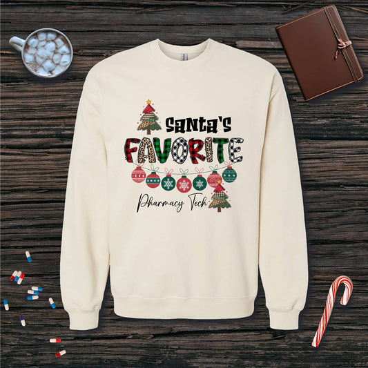 Santa's Favorite Pharmacy Tech v1 Christmas Fleece Crewneck Sweatshirt