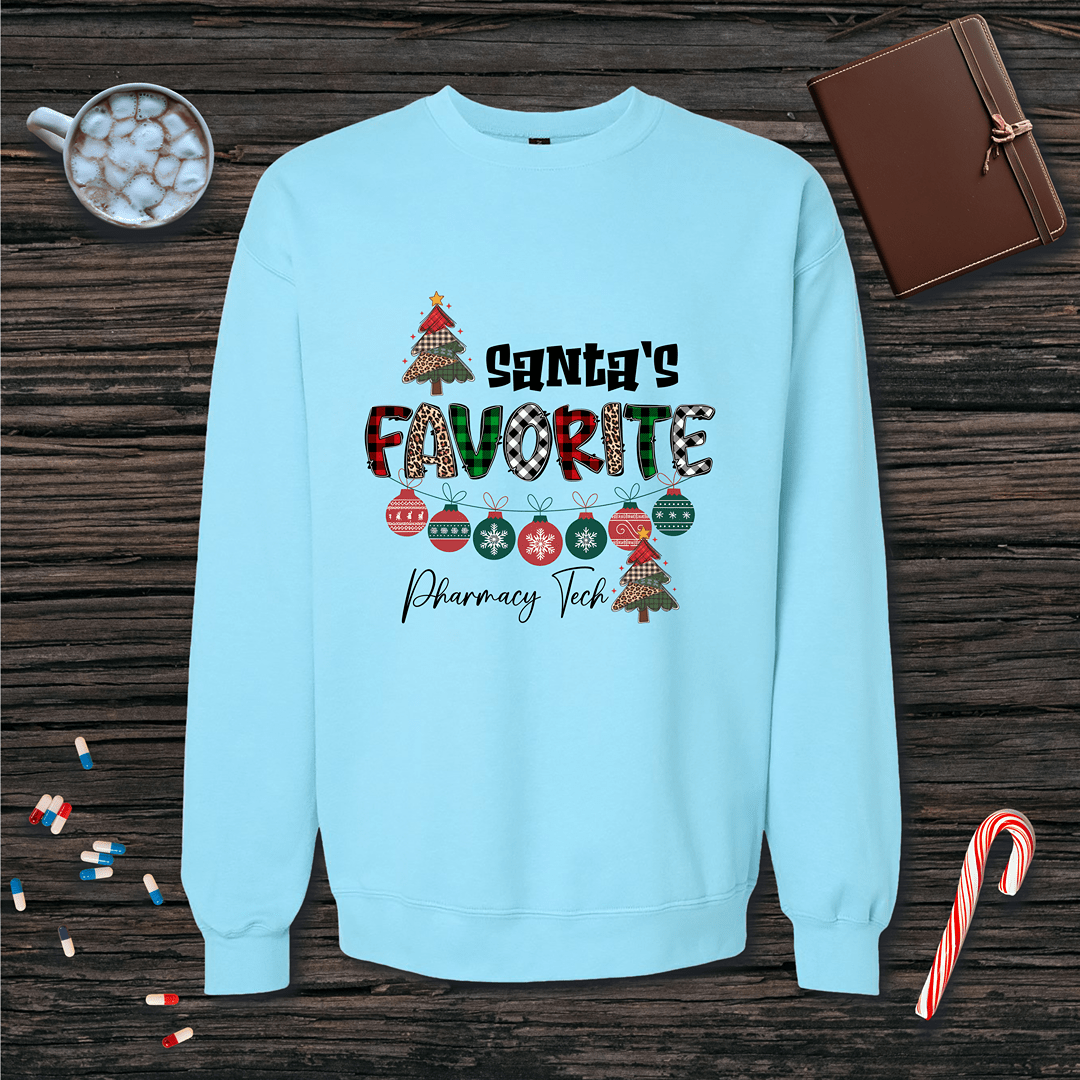 Santa's Favorite Pharmacy Tech v1 Christmas Fleece Crewneck Sweatshirt