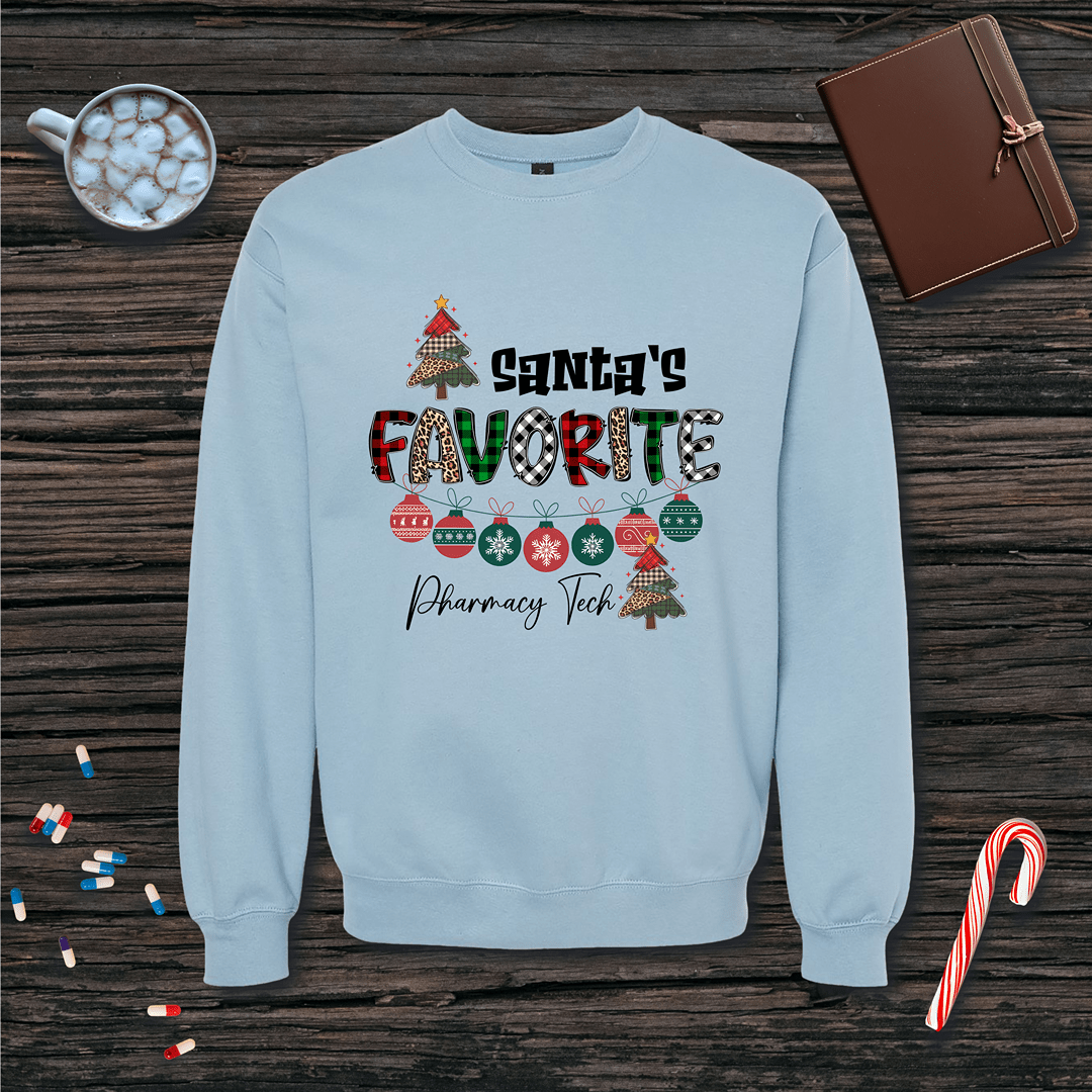 Santa's Favorite Pharmacy Tech v1 Christmas Fleece Crewneck Sweatshirt