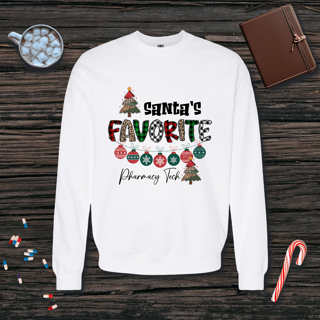 Santa's Favorite Pharmacy Tech v1 Christmas Fleece Crewneck Sweatshirt