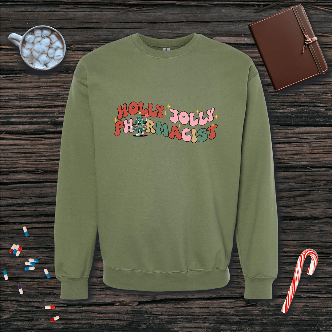 Holly Jolly Pharmacist Christmas Fleece Crewneck Sweatshirt