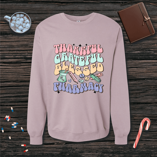 Thankful Grateful Blessed Pharmacy Fleece Crewneck Sweatshirt