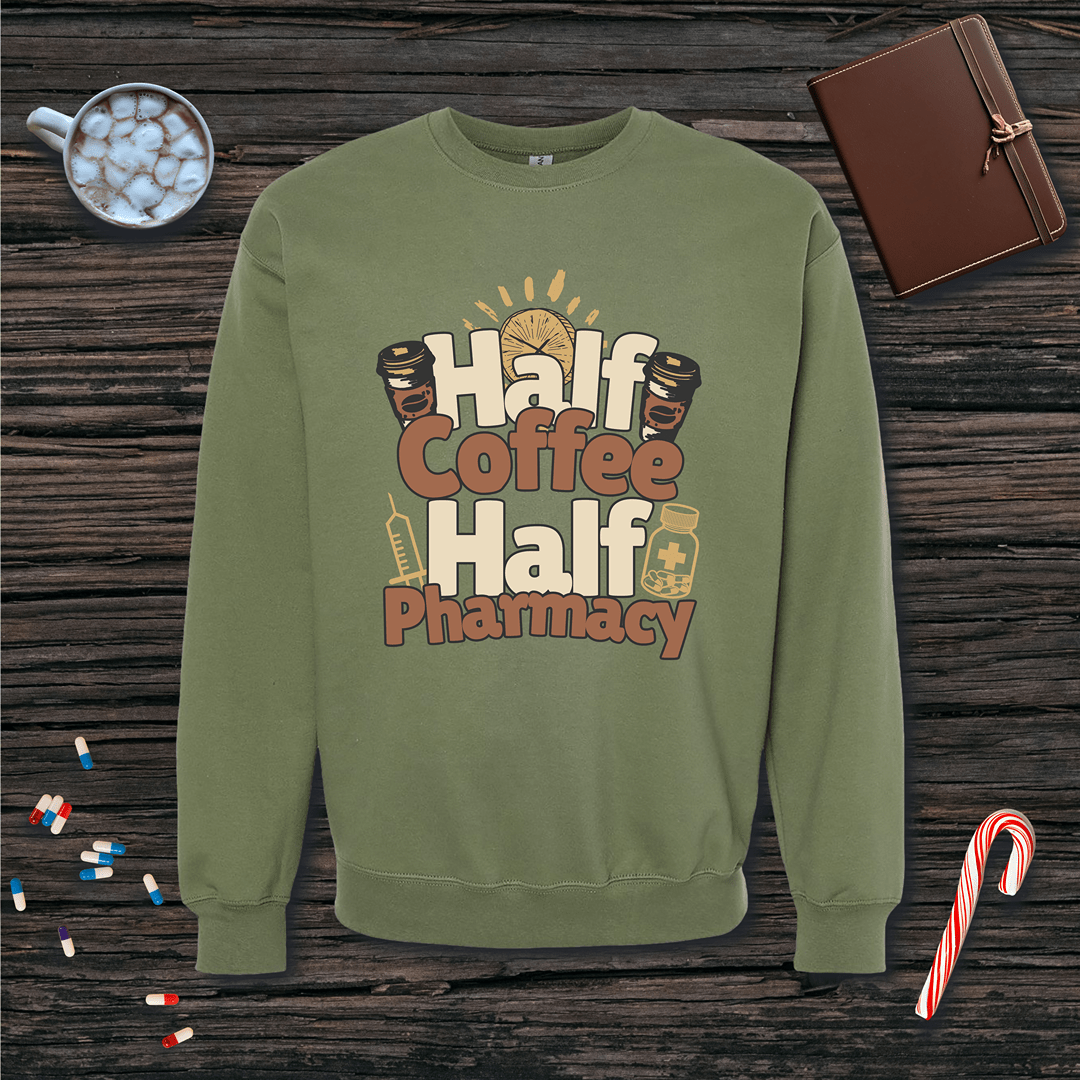 Half Coffee Half Pharmacy Fleece Crewneck Sweatshirt