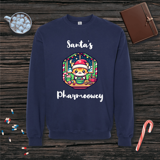 Santa's Pharmeowcy v1 Fleece Crewneck Sweatshirt