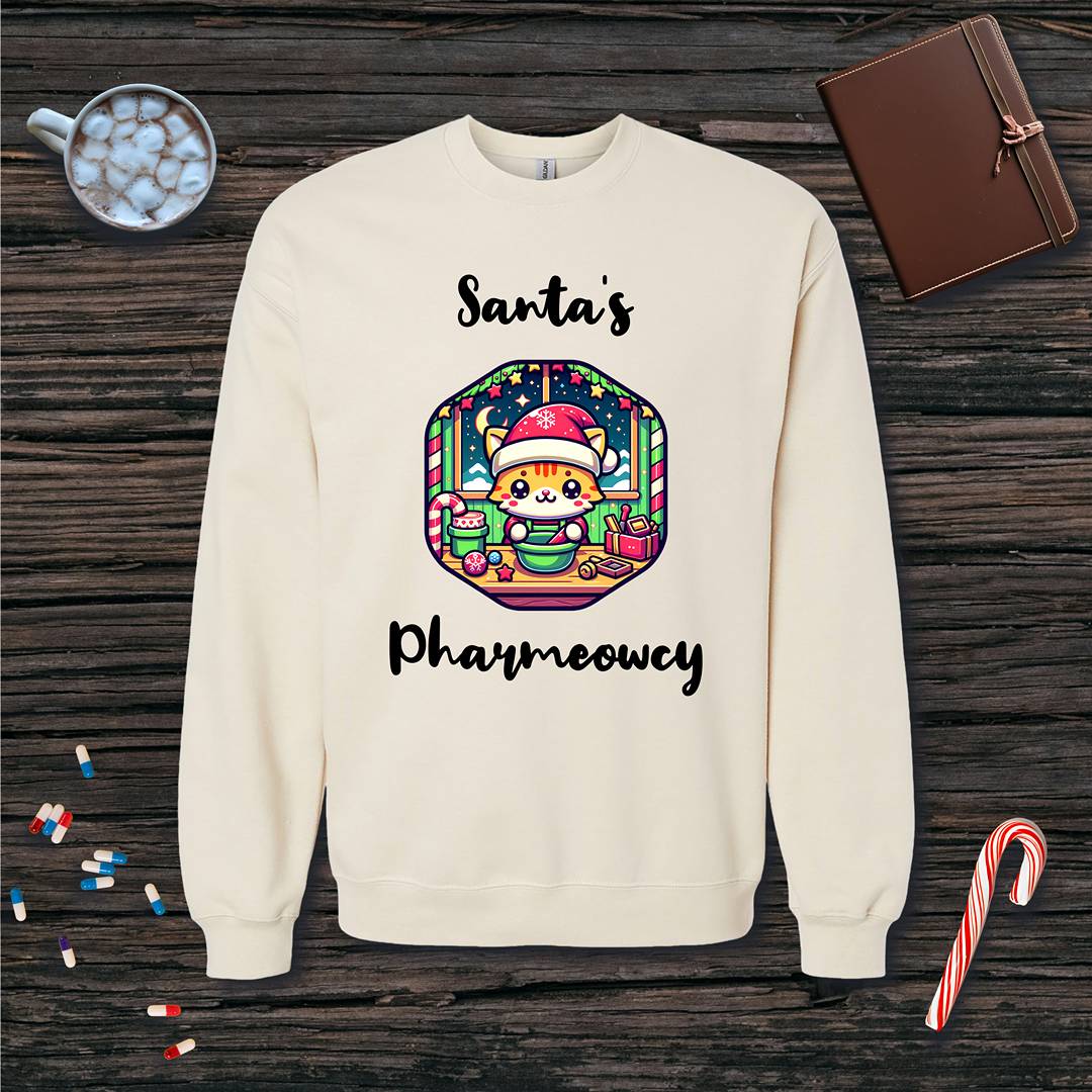 Santa's Pharmeowcy v1 Fleece Crewneck Sweatshirt