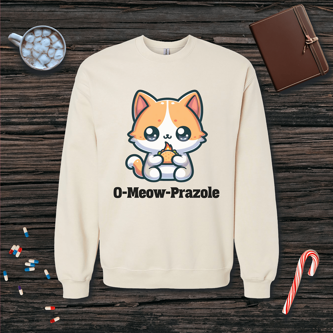O-Meow-Prazole Fleece Crewneck Sweatshirt