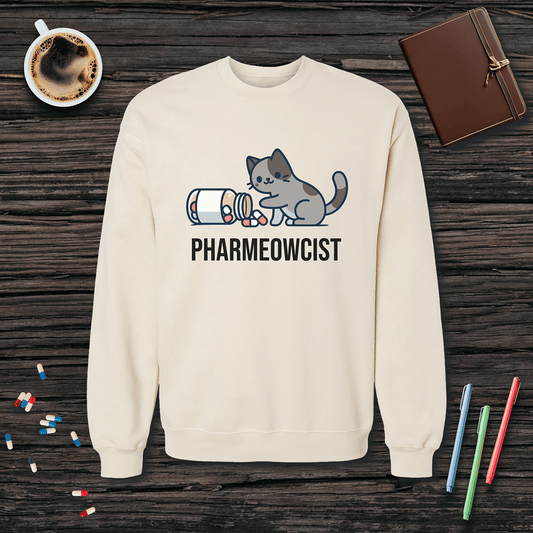 Pharmeowcist - Gray Cat Fleece Crewneck Sweatshirt