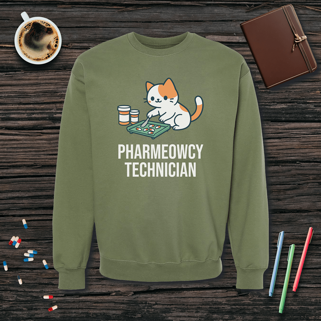 Pharmeowcy Technician Fleece Crewneck Sweatshirt