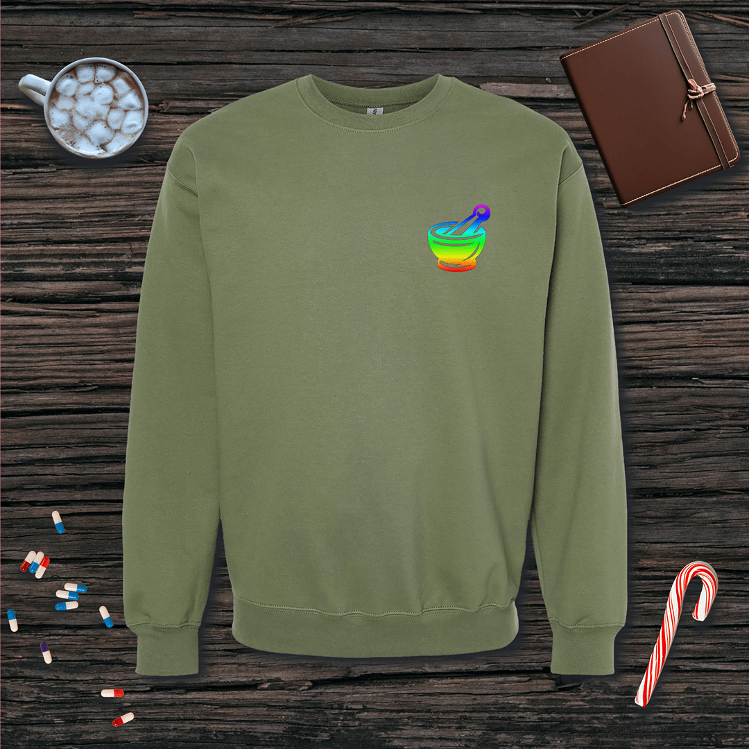 Rainbow Mortar and Pestle - Small Emblem Fleece Crewneck Sweatshirt